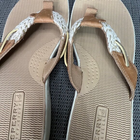 Sperry top Sider Women's Size 10M Beige & White Parrotfish Braided Flip-Flops - Picture 5 of 10
